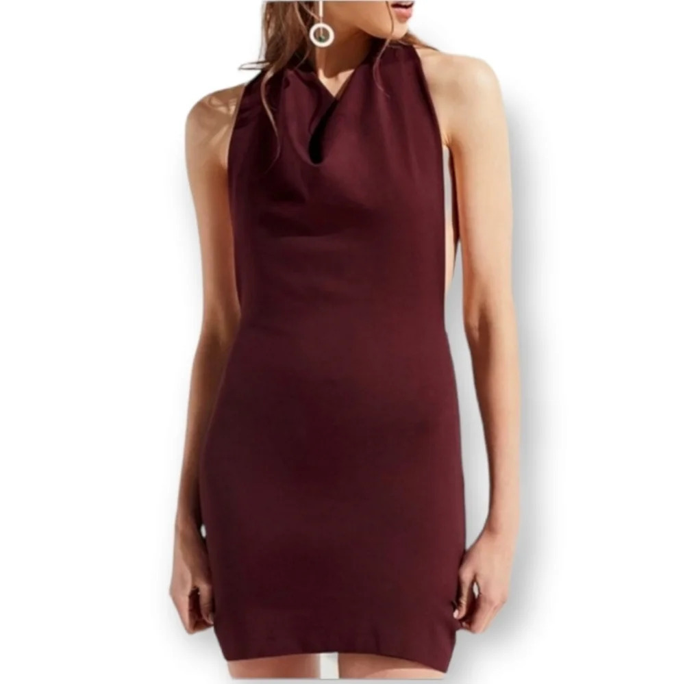 NWT Urban Outfitters Cowl Neck Mini Dress with Plunging Cutout Back Wine XS